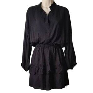 NWT Yana K Cali Airflow Mini Dress L Peasant Black Rayon